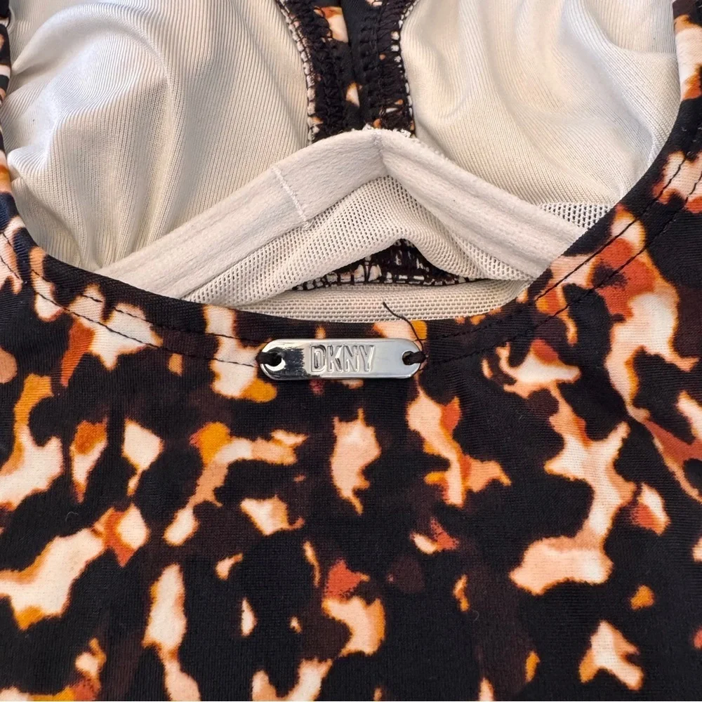 DKNY Printed Ruffle Plunge Underwire Tummy-Control One-Piece Multi, Size 10 - Picture 9 of 12